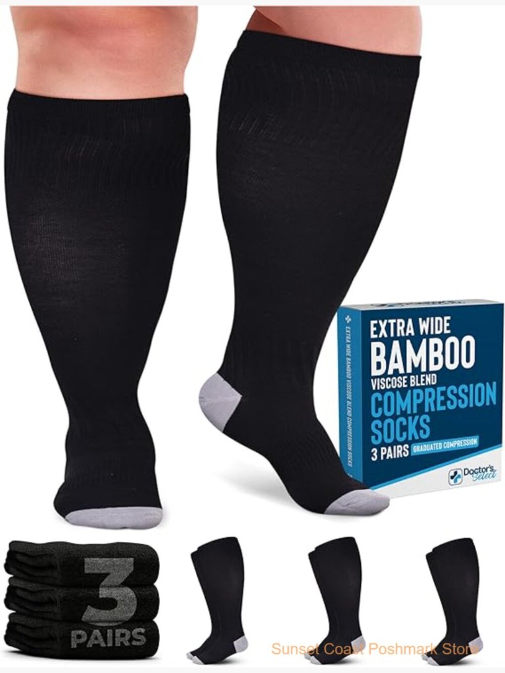 Bamboo Viscose Compression Socks Wide Calf Circulation Support
